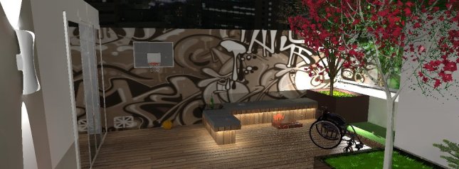 vista da área de estar entre amigos noite
